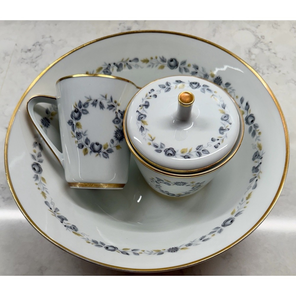 Vintage Hutschenreuther Celeste Salad‎ Bowl, Creamer, & Sugar Bowl with Lid
